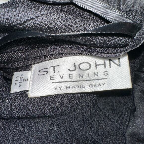 ST. JOHN EVENING BY MARIE GRAY BLACK SLIPDRESS KNIT DRESS W/ LACE BODICE 2 - Picture 6 of 11